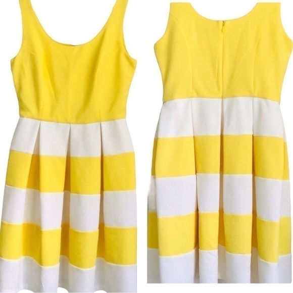Tiana B. Dresses & Skirts - Tiani B Retro Rockabilly Yellow White Striped Pleated Dress Zipper Vintage 4